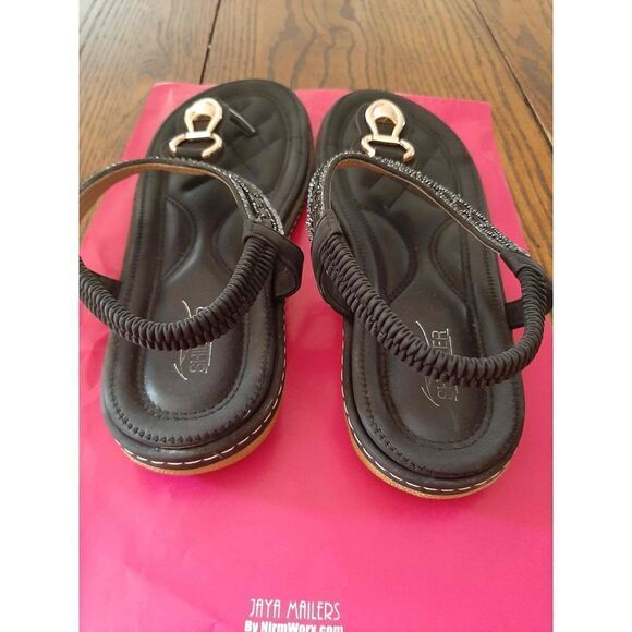 Size 8 Shibever Black Gold Silver Sandals Thong Shoes - Picture 5 of 6